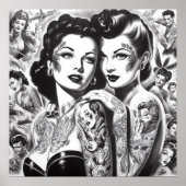 Vintage Getatoeëerde Pin-ups Poster (Voorkant)