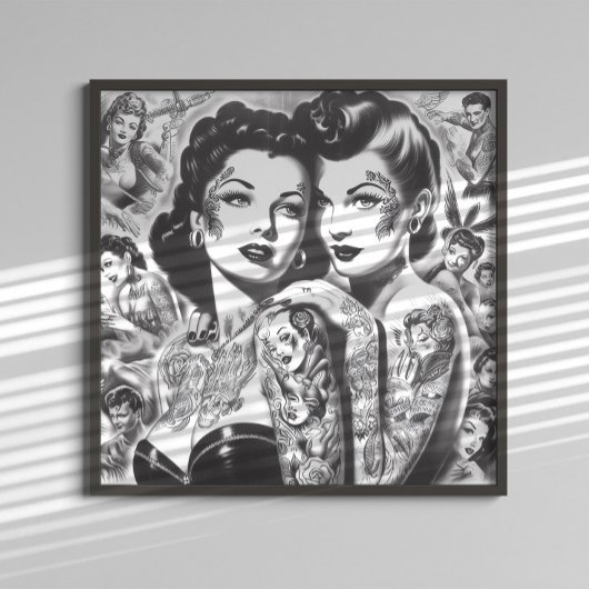 Vintage Getatoeëerde Pin-ups Poster