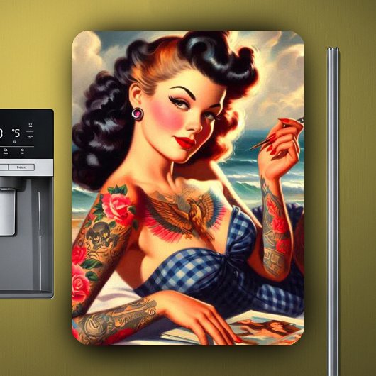 Vintage Getatoeëerde Strand Pin-up Magneet