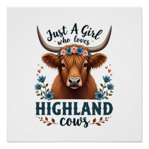 Vintage Gewoon Een Meisje Dat Van Highland Koeien  Perfect Poster