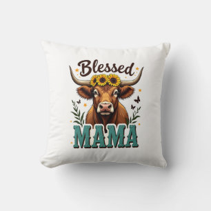 Vintage Gezegende Mama Hoogland Koe Zonnew Wester Kussen
