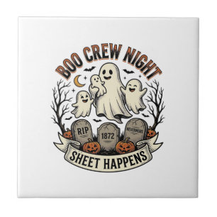Vintage Ghost Halloween Boo Crew Sheet Feest T-shi Tegeltje