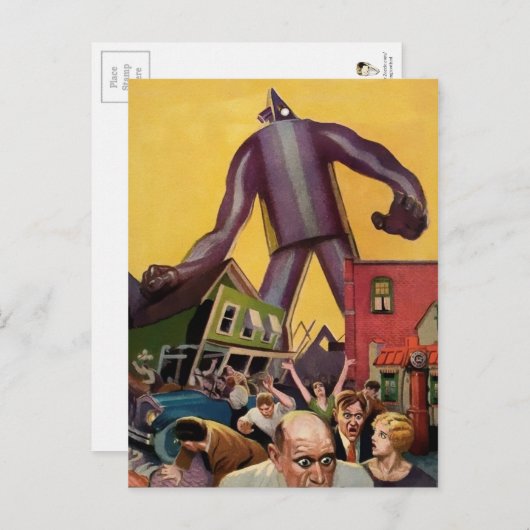 Vintage Giant Robot Attack Briefkaart (Voorkant / Achterkant)