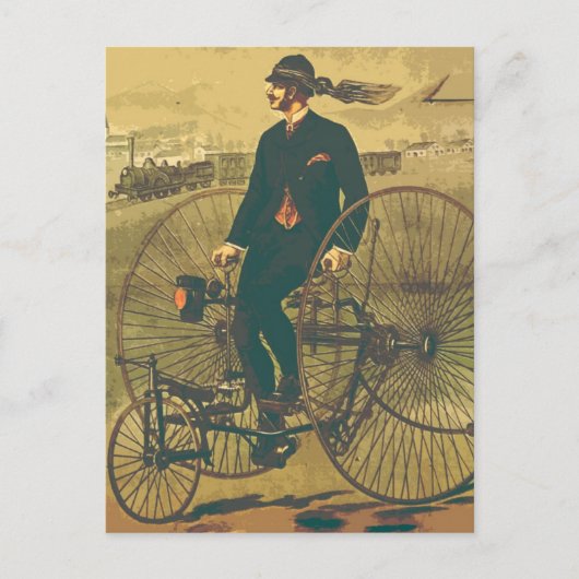 Vintage Giant Tricycle Gentleman Mustache Funny Briefkaart (Voorkant)