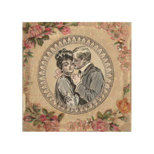 Vintage Gibson Girl Antiek Love Wedding Valentijn Hout Afdruk