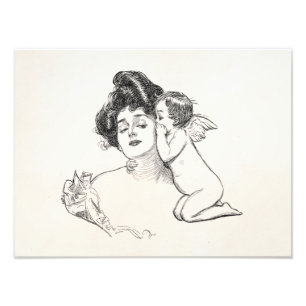 Vintage Gibson Girl Edwardian Woman Baby Cherub Foto Afdruk