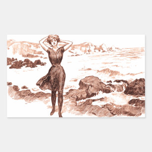 Vintage Gibson Girl strand zeemeermin badschone Rechthoekige Sticker
