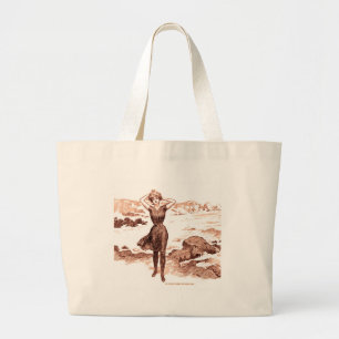 Vintage Gibson Girl Strand Zeemeermin Badschone Sc Grote Tote Bag