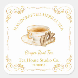 Vintage Ginger Root Tea Square Label