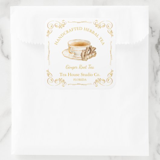 Vintage Ginger Root Tea Square Label (Tas)