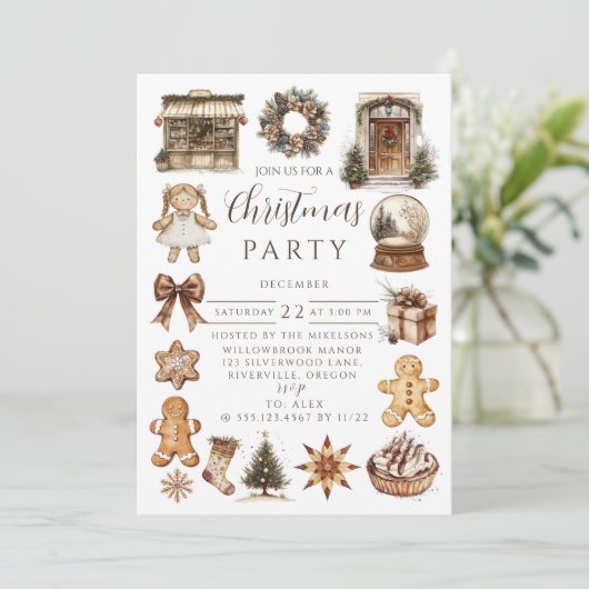 Vintage Gingerbread Christmas Kaart (Staand voorkant)