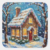 Vintage Gingerbread House in Enchanted Winter Vierkante Sticker (Voorkant)