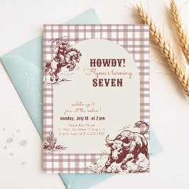 Vintage Gingham Western Cowboy Rodeo 7e Verjaardag Kaart