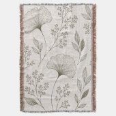Vintage Ginkgo Botanische Geweven Worpdeken Deken (Voorkant Verticaal)