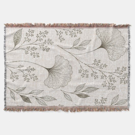 Vintage Ginkgo Botanische Geweven Worpdeken Deken (Voorkant)