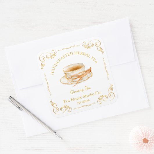 Vintage Ginseng Tea Square Label (Envelop)