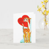 Vintage Giraffe Valentijn Kaart (Gele Bloem)