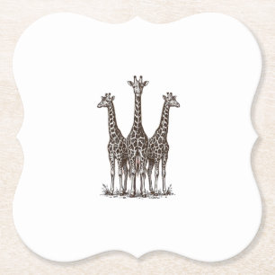 Vintage Giraffe Zonsondergang Gravure Safari T-shi Kartonnen Onderzetters