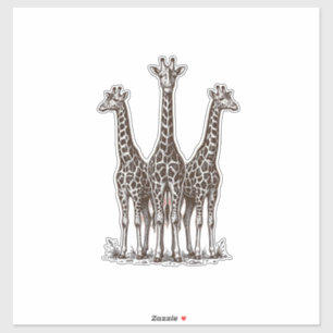 Vintage Giraffe Zonsondergang Gravure Safari T-shi Sticker