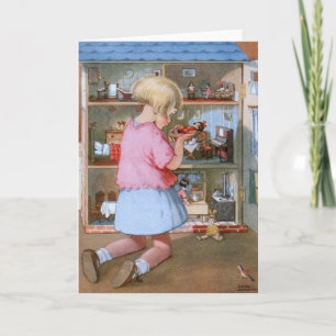 Vintage - Girl and Doll House Kaart