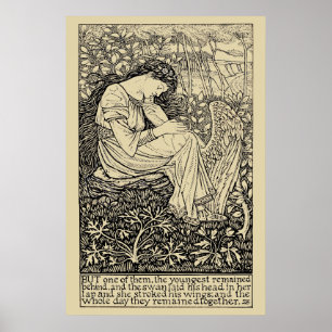 Vintage Girl And Swan door Arthur Joseph Gaskin Poster