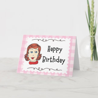 Vintage girl Happy Birthday Folded Greeting card Kaart