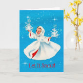Vintage Girl Laat het Sneeuwen Kerstkaart Kaart (Gele Bloem)