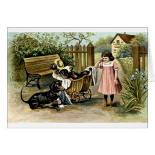 Vintage - Girl & Naughty Dachshunds,