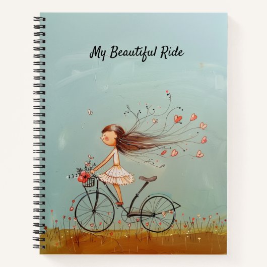 Vintage Girl on Bicycle Personalized Floral Notitieboek (Voorkant)