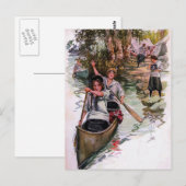 Vintage Girl Scout Campers Canoeing Briefkaart (Voorkant / Achterkant)