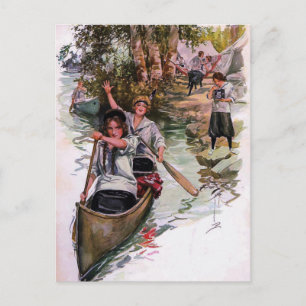 Vintage Girl Scout Campers Canoeing Briefkaart