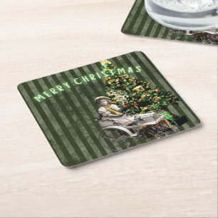 Vintage Girl & Tree Holiday Scene Kartonnen Onderzetters