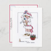 Vintage Girl with Bonnet and Easter Bunny Briefkaart (Voorkant / Achterkant)