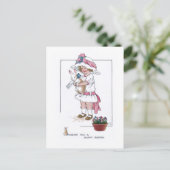 Vintage Girl with Bonnet and Easter Bunny Briefkaart (Staand voorkant)