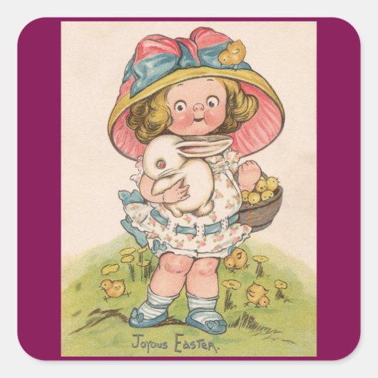 Vintage Girl With Bunny Easter Sticker (Voorkant)