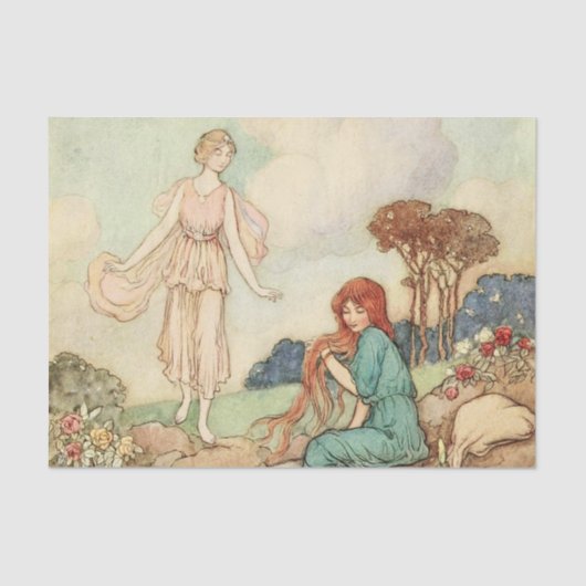 Vintage Girls Red Hair Princess Decoupage Tissuepapier (Voorkant)