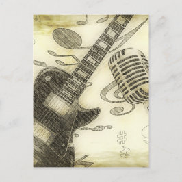 Vintage gitaar en microfoon briefkaart