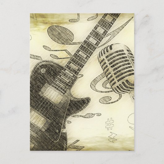 Vintage gitaar en microfoon briefkaart (Voorkant)