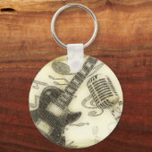 Vintage gitaar en microfoon sleutelhanger (Voorkant)