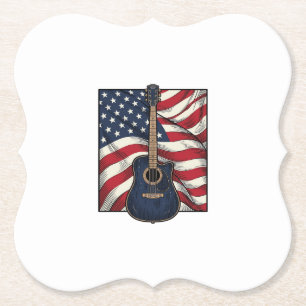 Vintage Gitaar Patriottische Vlag Vector Shirt Ont Kartonnen Onderzetters