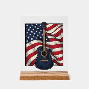 Vintage Gitaar Patriottische Vlag Vector T-shirt O Acryl Bord