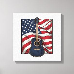Vintage Gitaar Patriottische Vlag Vector T-shirt O Canvas Afdruk