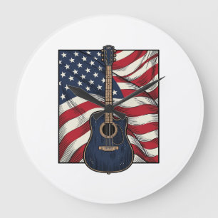 Vintage Gitaar Patriottische Vlag Vector T-shirt O Grote Klok