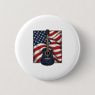 Vintage Gitaar Patriottische Vlag Vector T-shirt O Ronde Button 5,7 Cm