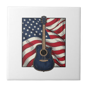 Vintage Gitaar Patriottische Vlag Vector T-shirt O Tegeltje
