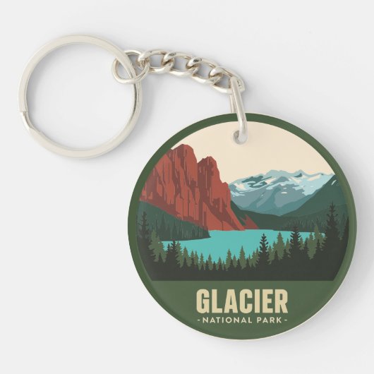 Vintage Glacier National Park Meer Sleutelhanger (Voorkant)