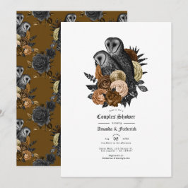 Vintage Glam Amber Uilen Gothic Koppels Bruiloft Kaart