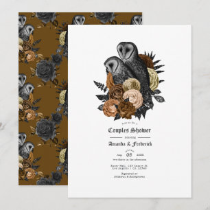 Vintage Glam Amber Uilen Gothic Koppels Bruiloft Kaart