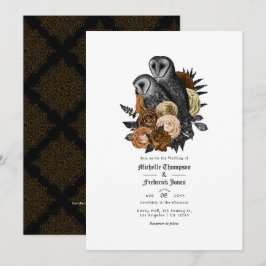 Vintage Glam Amber Uilen Gotische Trouw QR Code Kaart