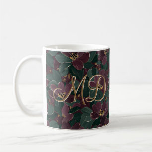 Vintage Glam Bloem Motief in Donkergroene Pruim Koffiemok